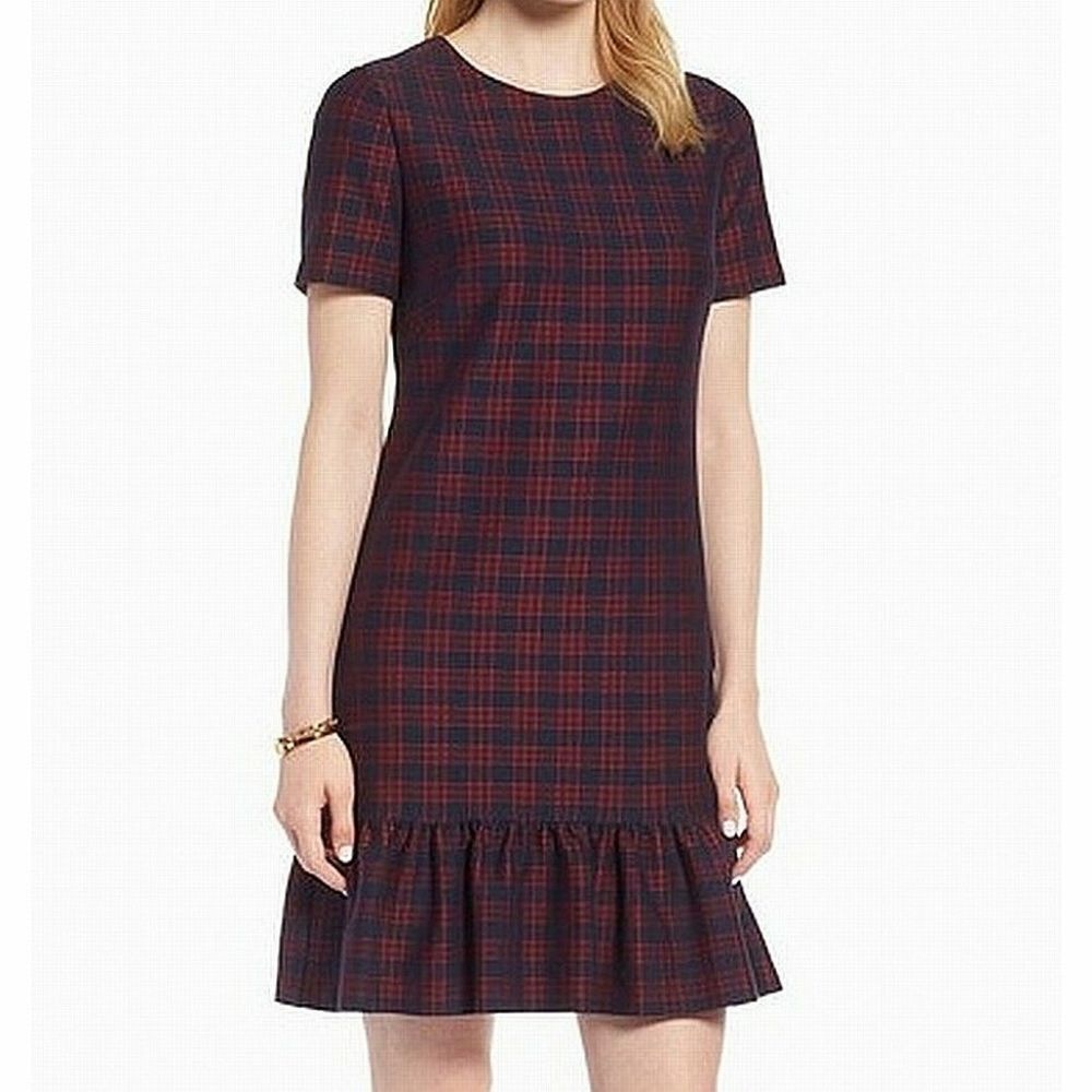 1901 Red Plaid Flare Dress Sz 8